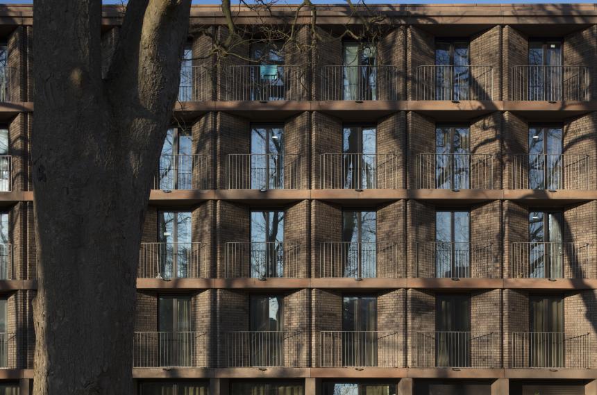 Chadwick Hall Roehampton, London 2012–2016. Detail of the private balconies to the West Residence. 