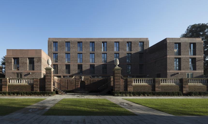 Chadwick Hall Roehampton, London 2012–2016. The North Court viewed from the sunken garden.