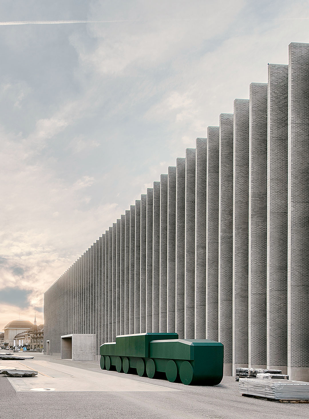 Ein Foto des Grand-Prix-Winners aus dem Jahr 2020: Das Musée Cantonal des Beaux Arts in Lausanne ist ein großes graues Backstein-Gebäude. Davor steht eine grüne Skulptur eines Zuges.
